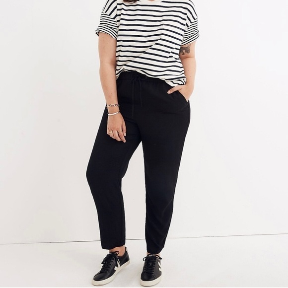 NWT Madewell Track Trousers Draped Drawstring Pull On Pant Black XS - Picture 1 of 15